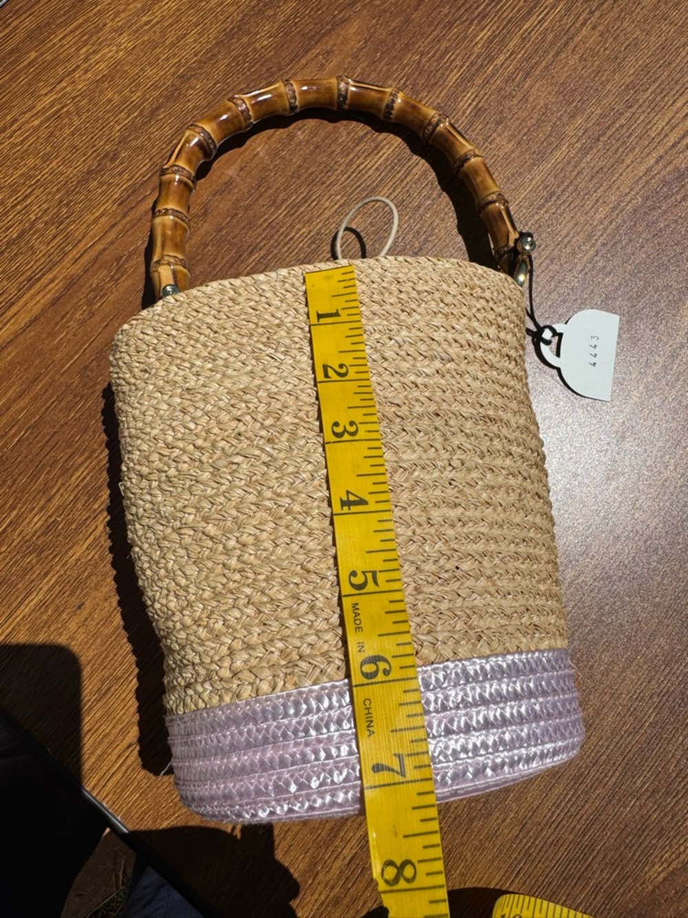 Caterina Bertini Italy Raffia Bamboo Handle Mini Bucket Bag Pink Straw Purse - Picture 5 of 12